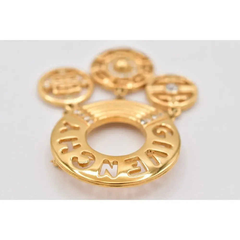 Givenchy Vintage Logo Charm Brooch Gold Pin Dangle Crystal Statement 1980s Bin5B - Picture 7 of 12